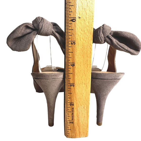 Ann Taylor Womens Taupe Suede Slingback Pumps Heel Bow Pointed Toe Sz 8.5M NWOT - Picture 2 of 8